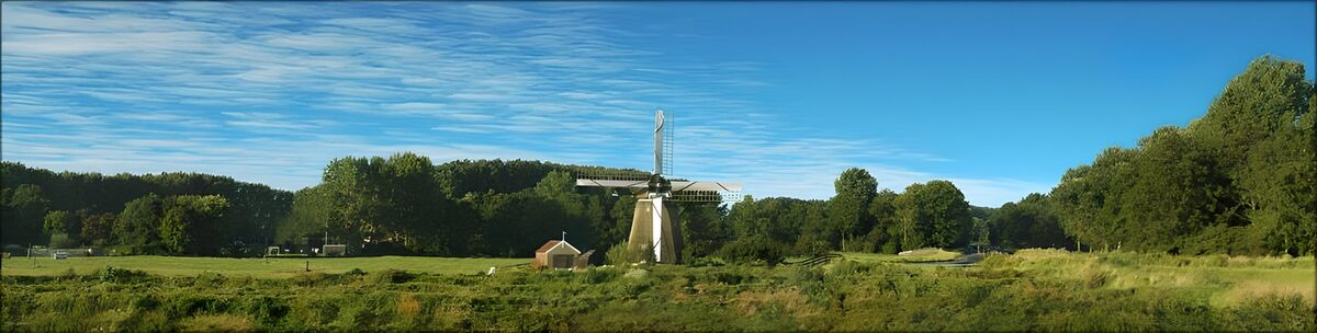 Windmill in a sunlit meadow