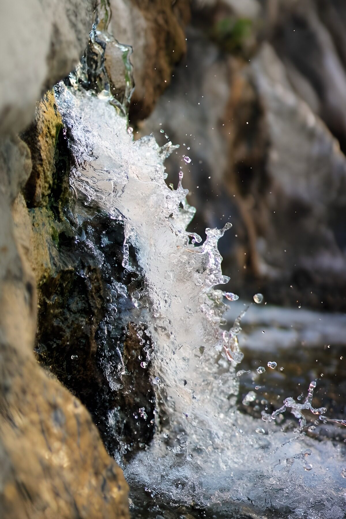 Fresh splashes over rugged rocks