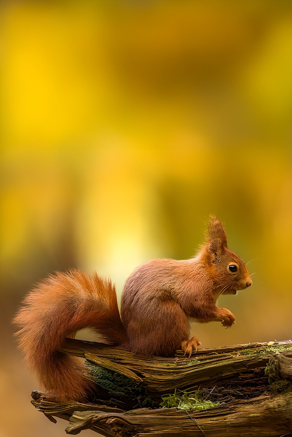 Red squirrel on weathered wood