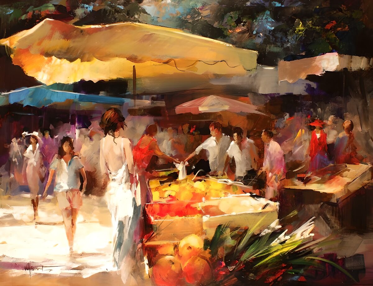 Summer bustle at the outdoor market