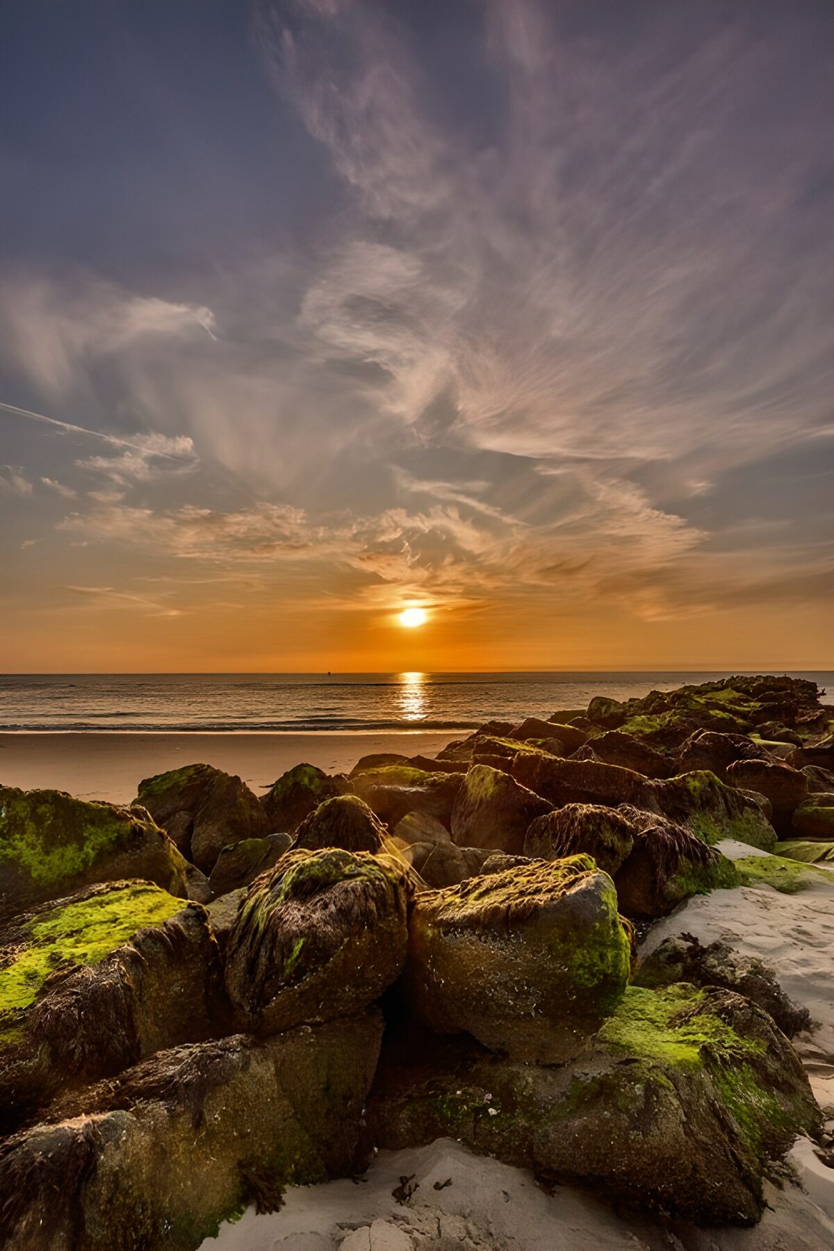 Rocky beach in the last golden light