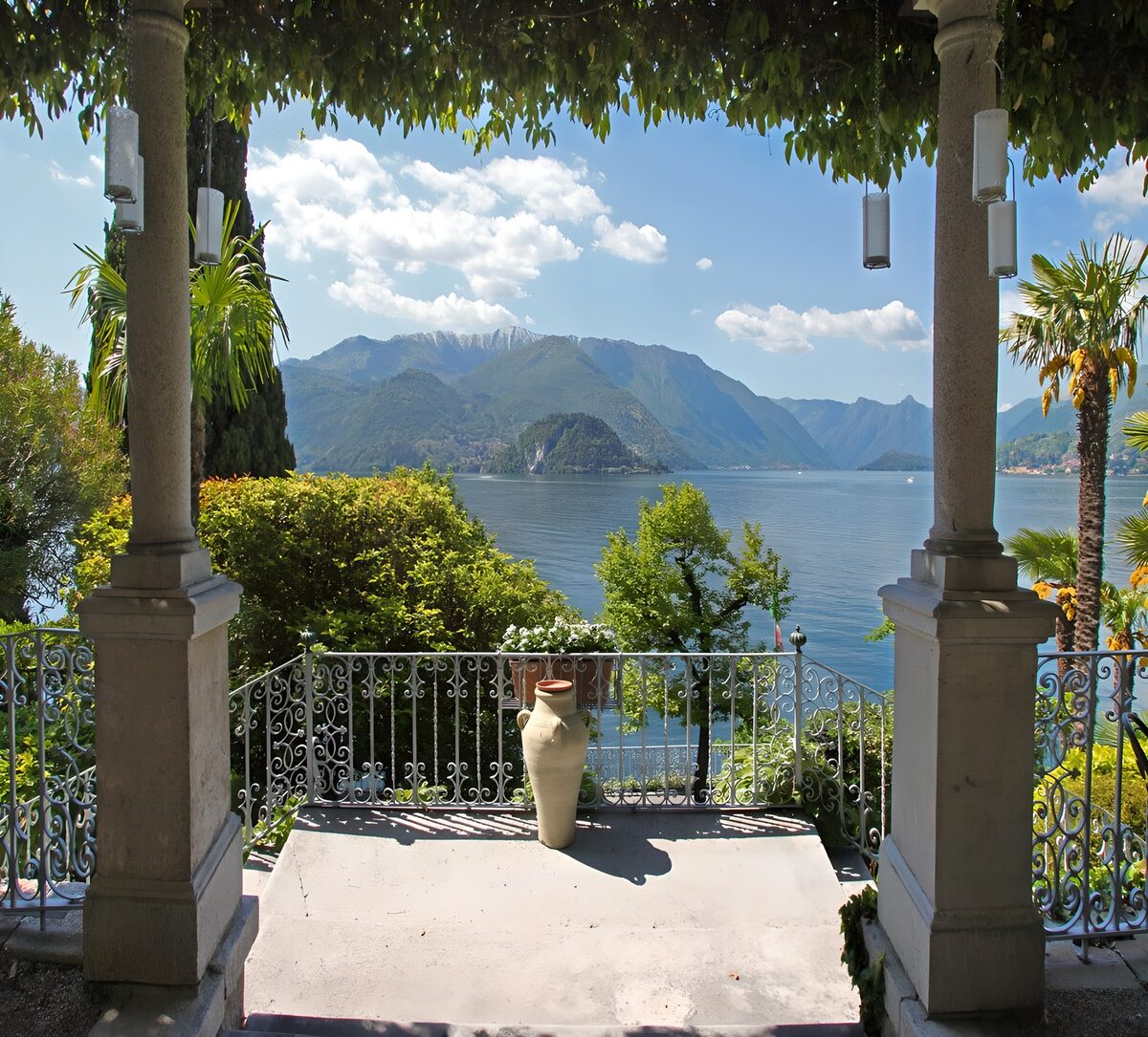 Shaded terrace above a mountain lake