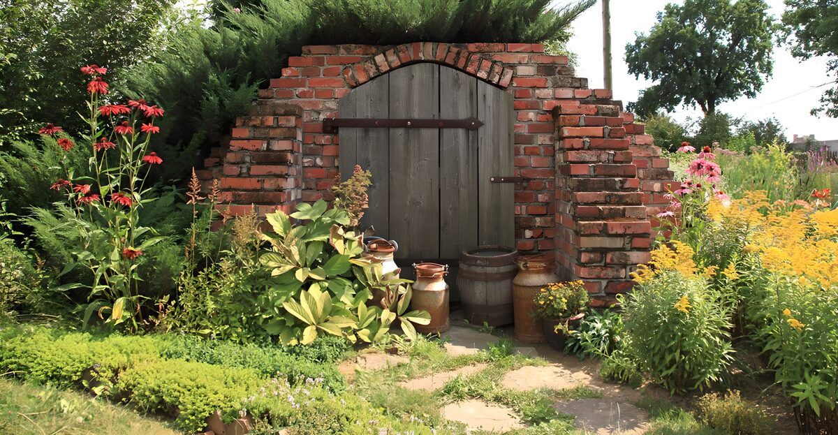 Weathered door in a summer garden