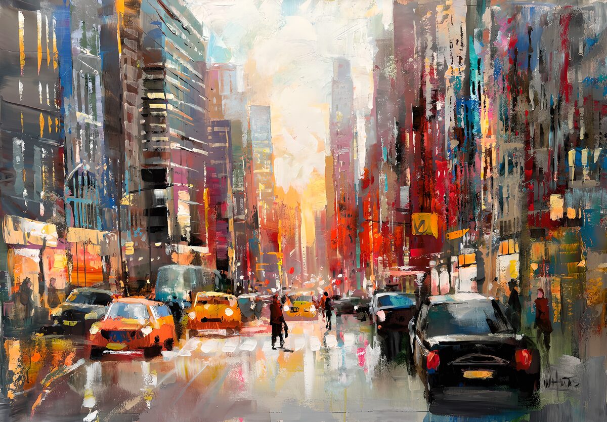 Yellow taxis on a busy city street