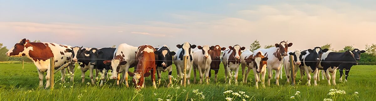 Cows by the fence in warm light