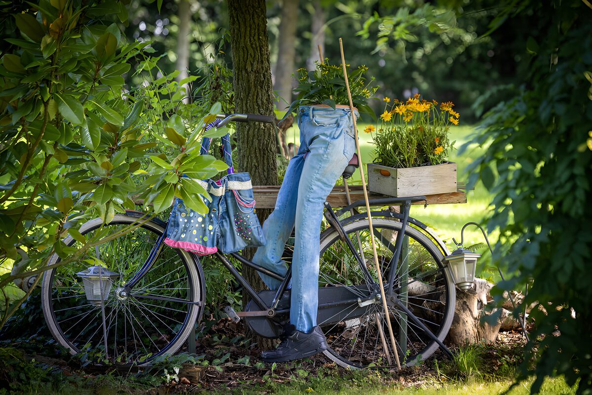 Vintage bicycle turned garden decoration