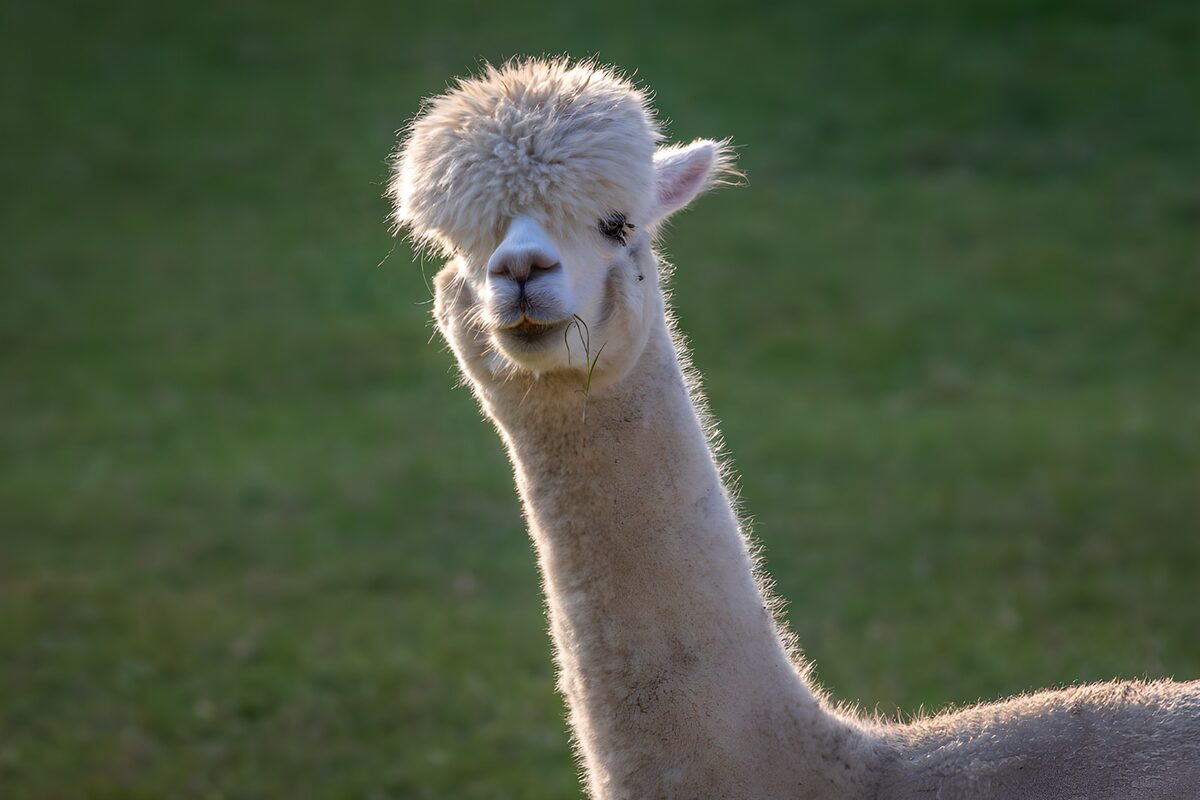 White alpaca in warm sunlight