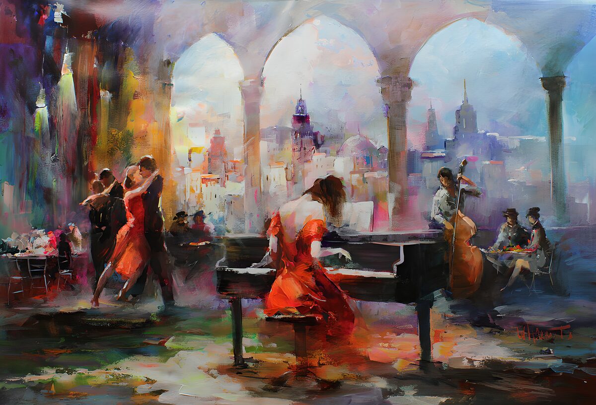 Piano and dancing in the evening glow