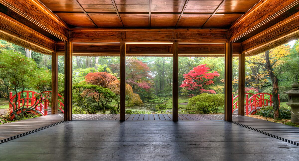 Timber frames a Japanese autumn