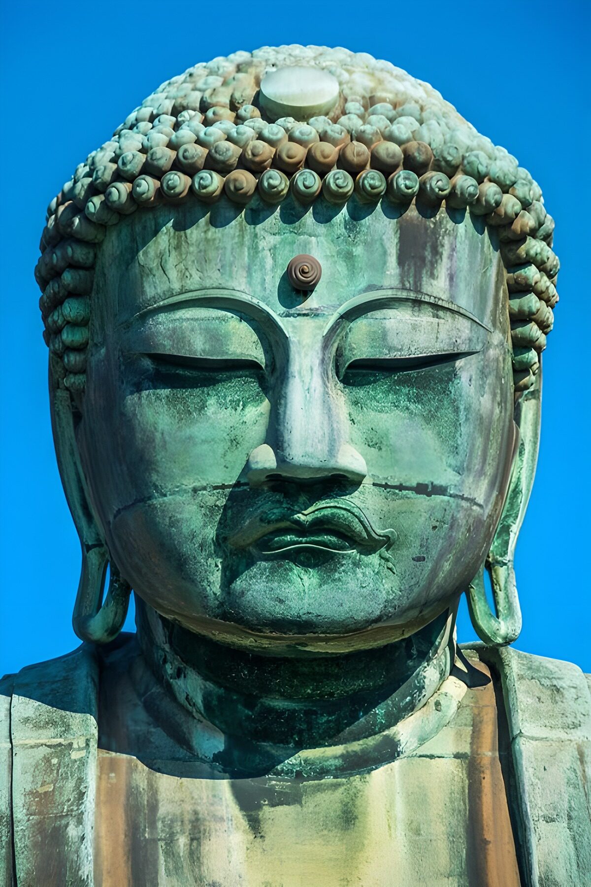 Weathered Buddha in bright sunshine