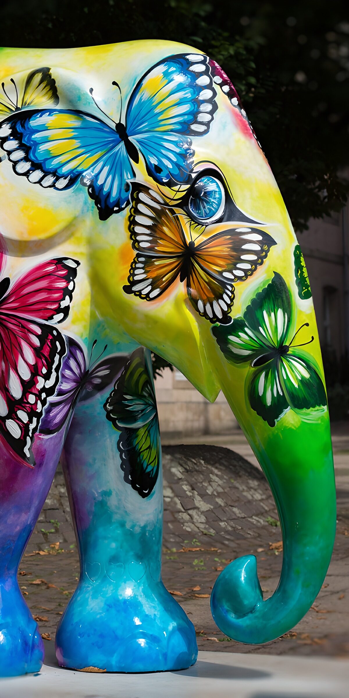 Colourful elephant sculpture with butterflies