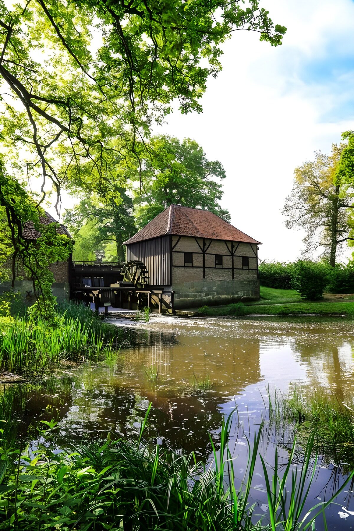 Old watermill in summer greenery
