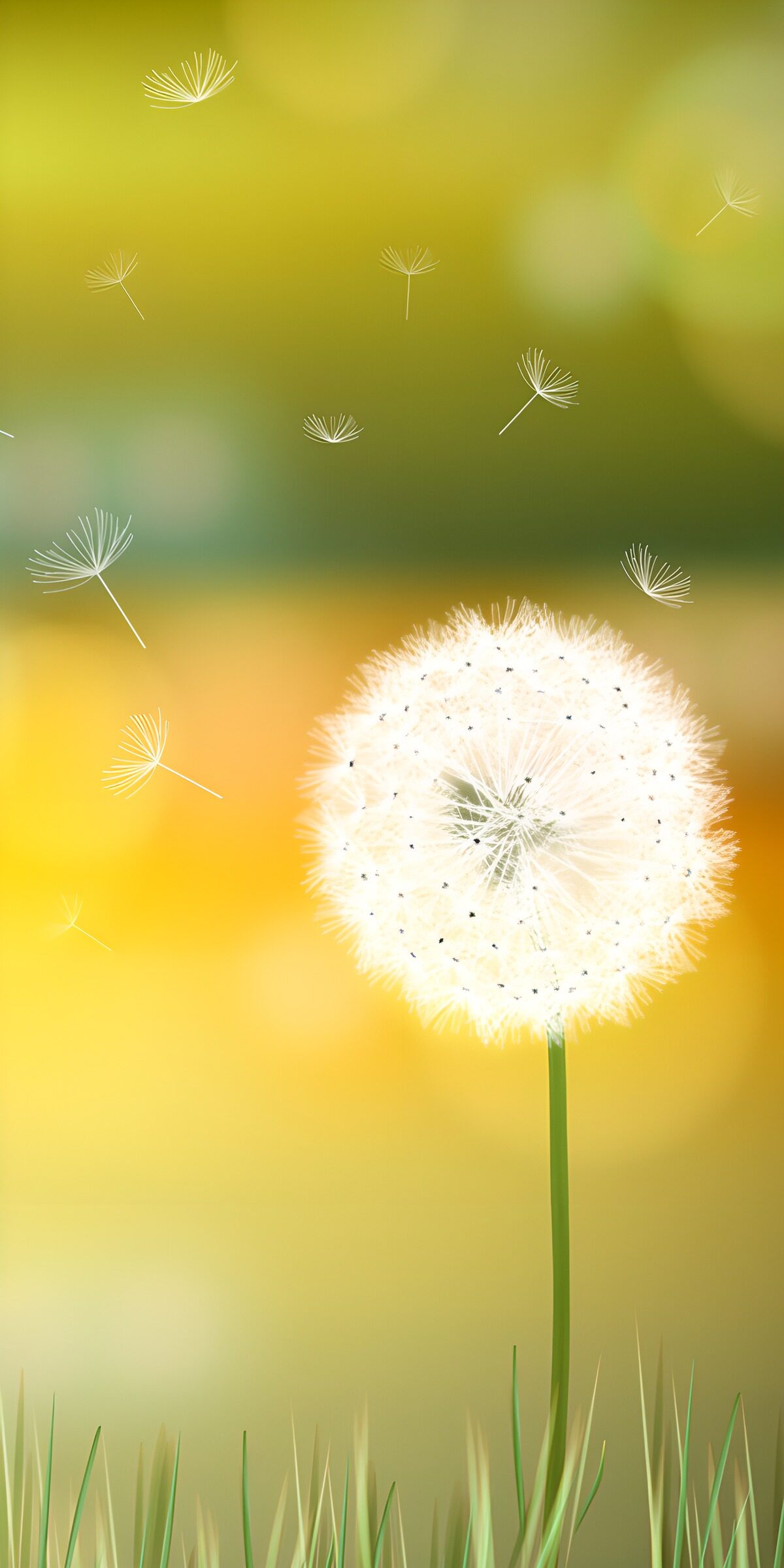 Dandelion seeds in warm golden light