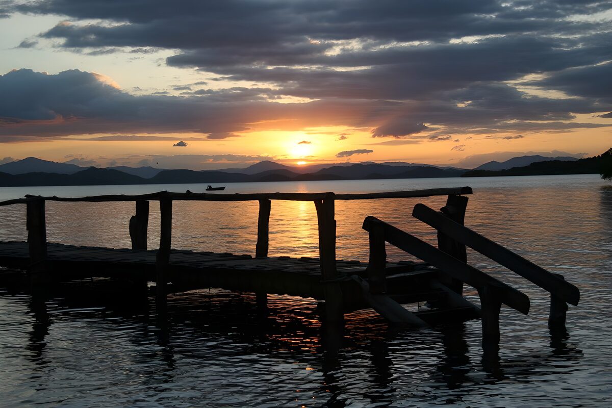 Wooden jetty in the sunset glow