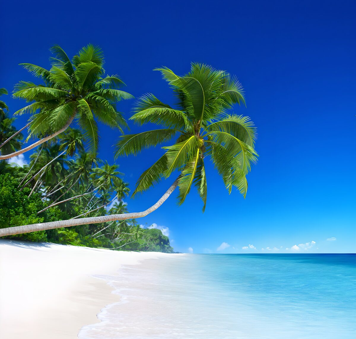 Palms and white sand in the sunshine
