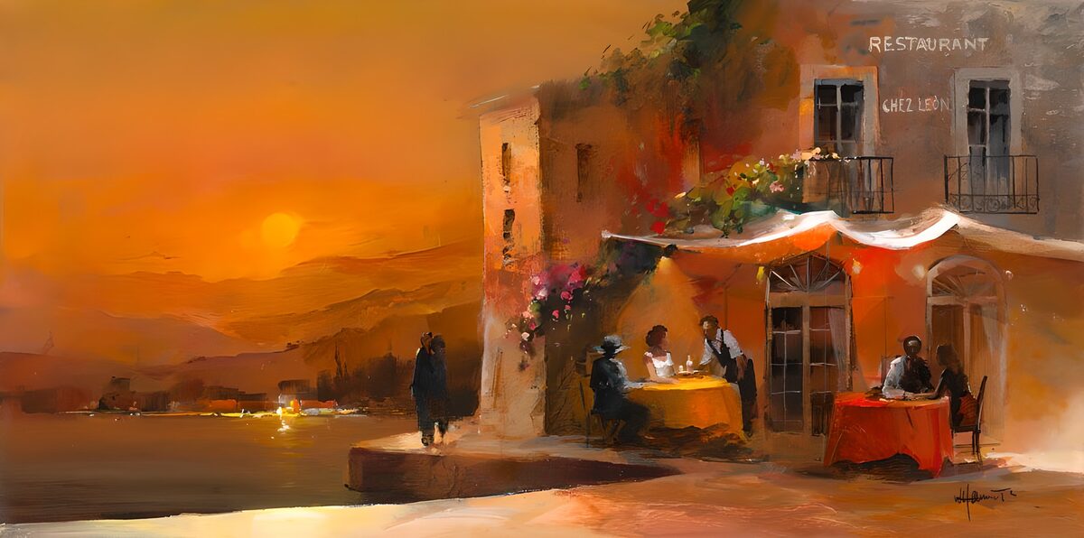 Waterfront dining in the sunset glow