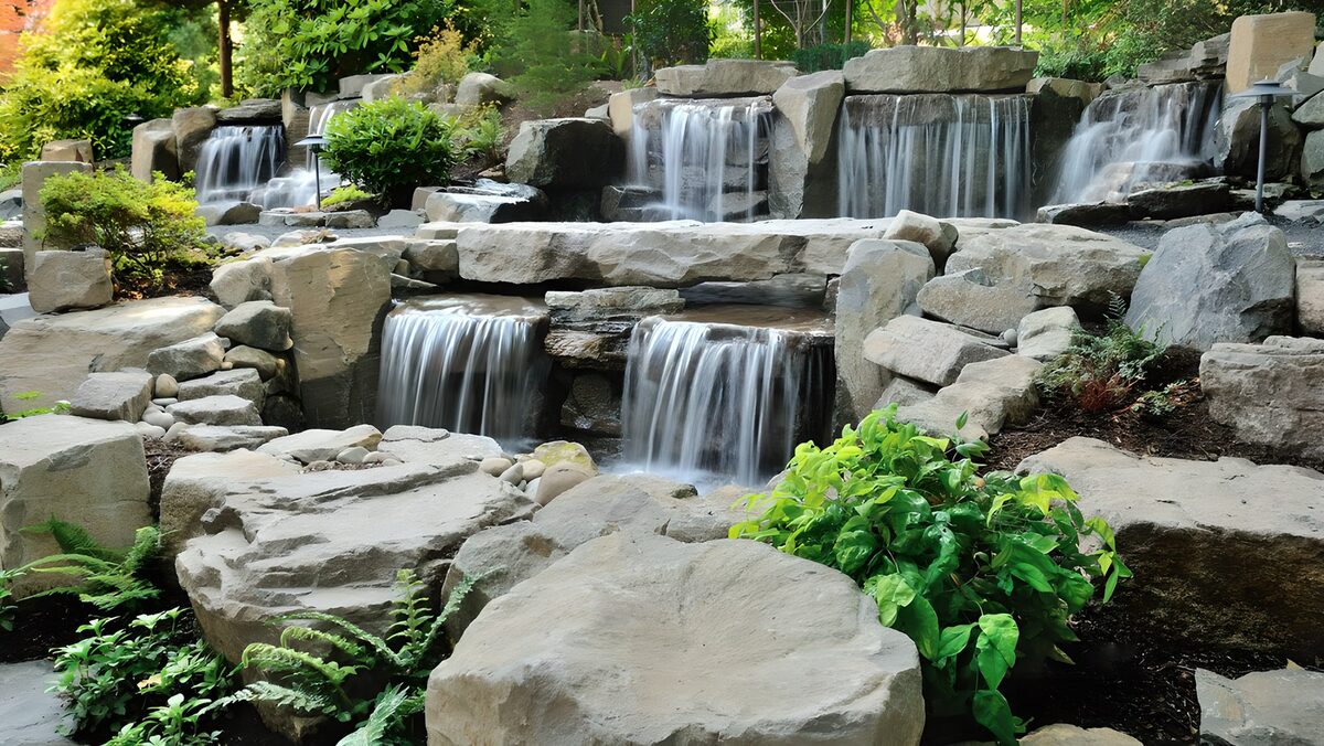 Garden waterfalls in a leafy hideaway
