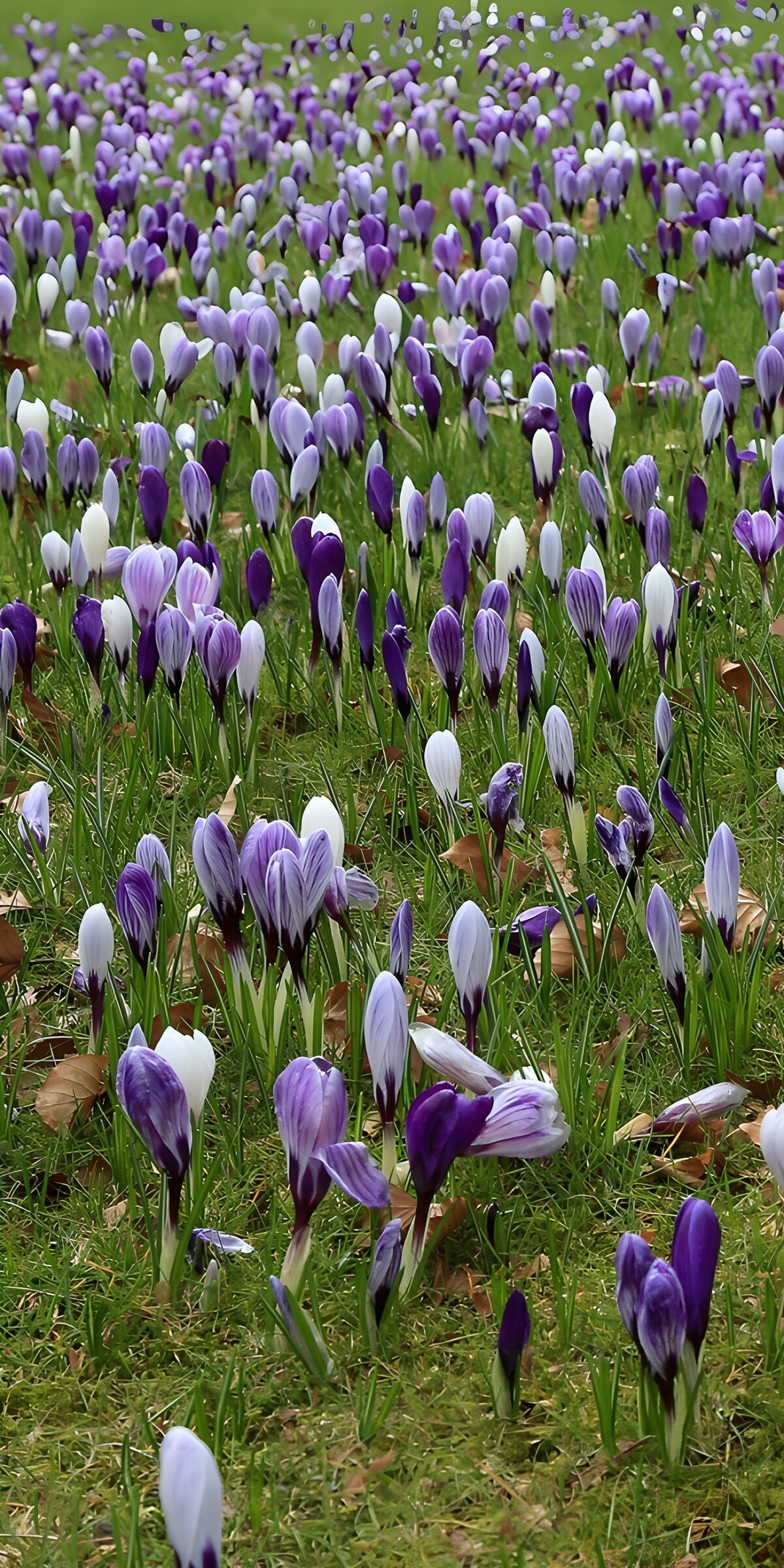 Purple and white crocuses greet spring