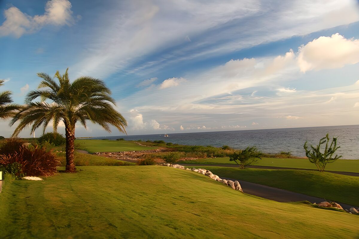 Coastal golf course in golden light