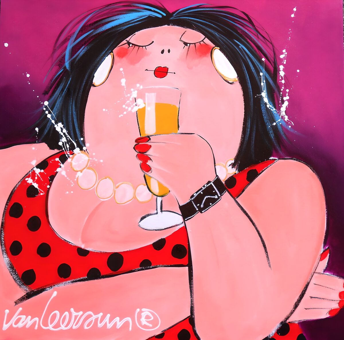 Woman in polka dots with a cocktail