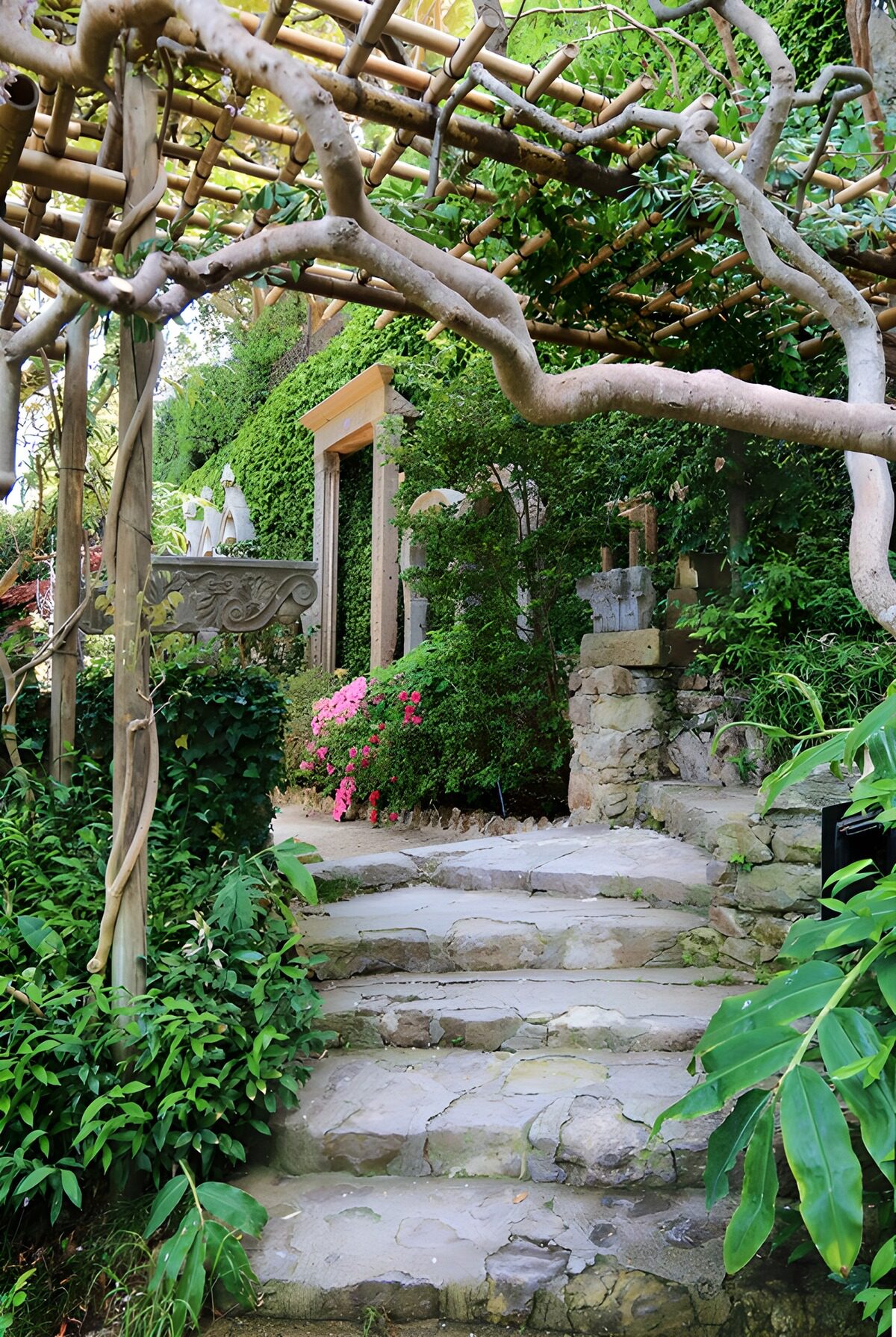 Stone steps into a secluded garden