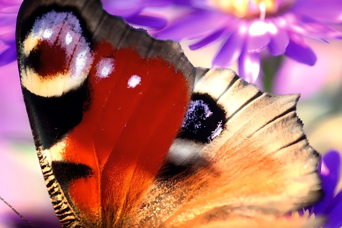 Peacock butterfly wings up close