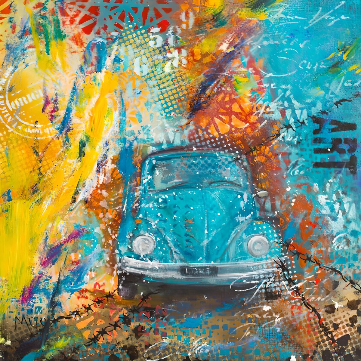 Turquoise vintage car in bold colour
