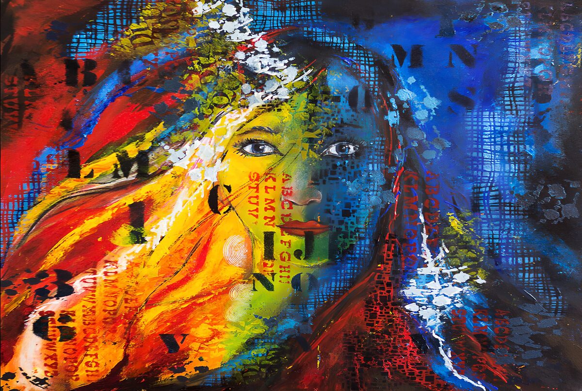 Woman's portrait in bold graffiti colours