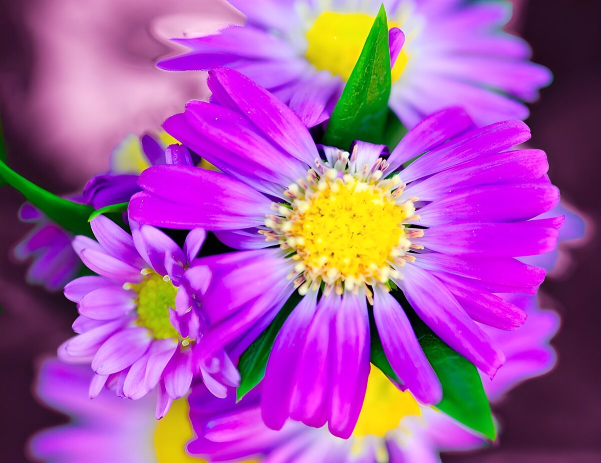 Purple and pink asters in full colour