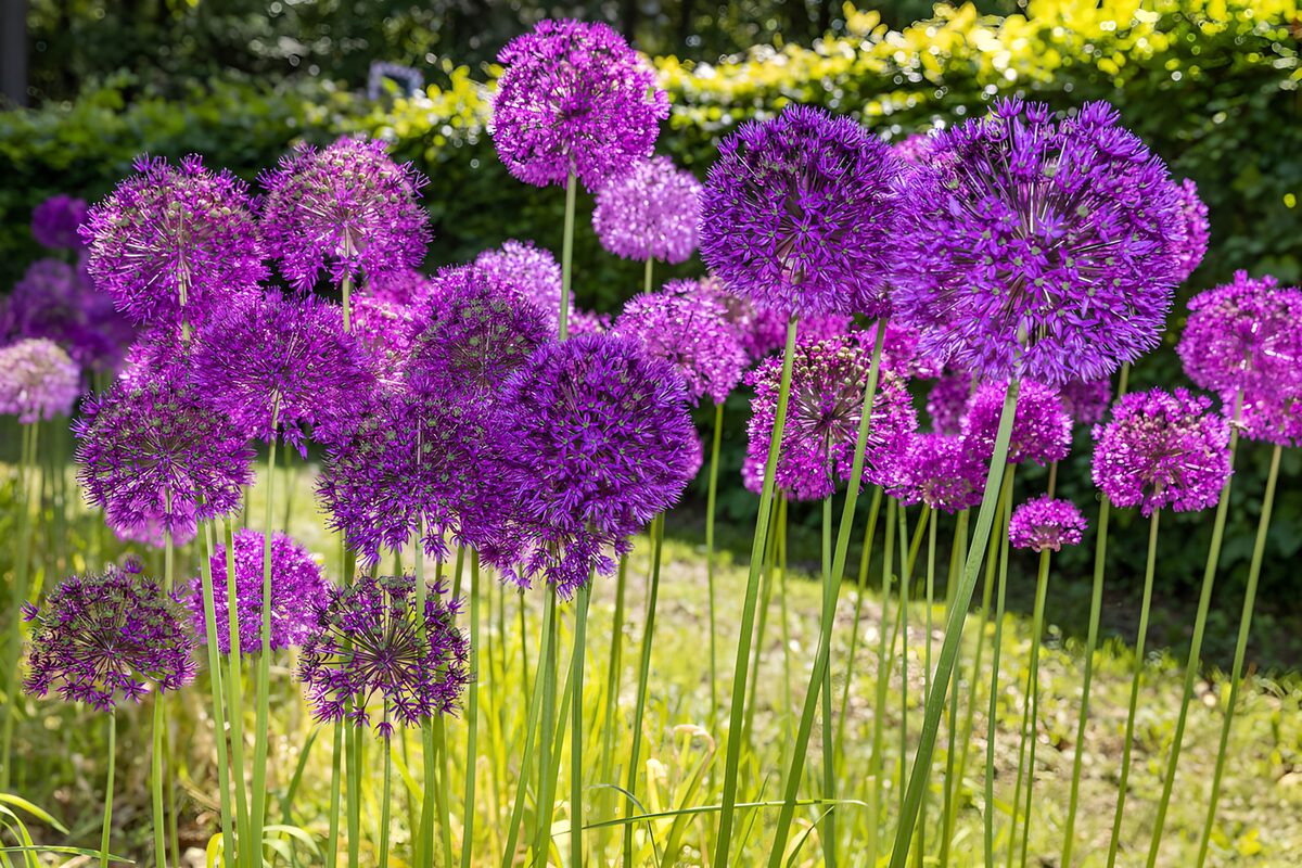 Sunlit purple alliums