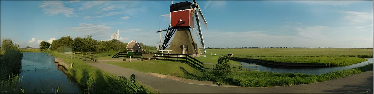 Windmill beside the quiet canal