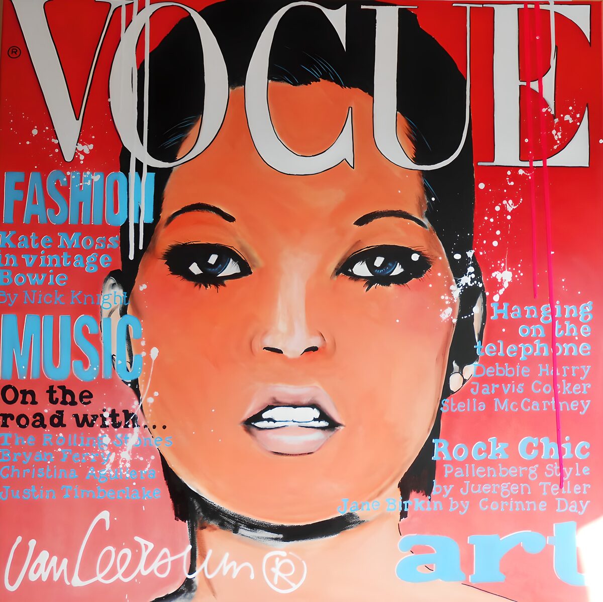 Paint-splashed fashion cover in red