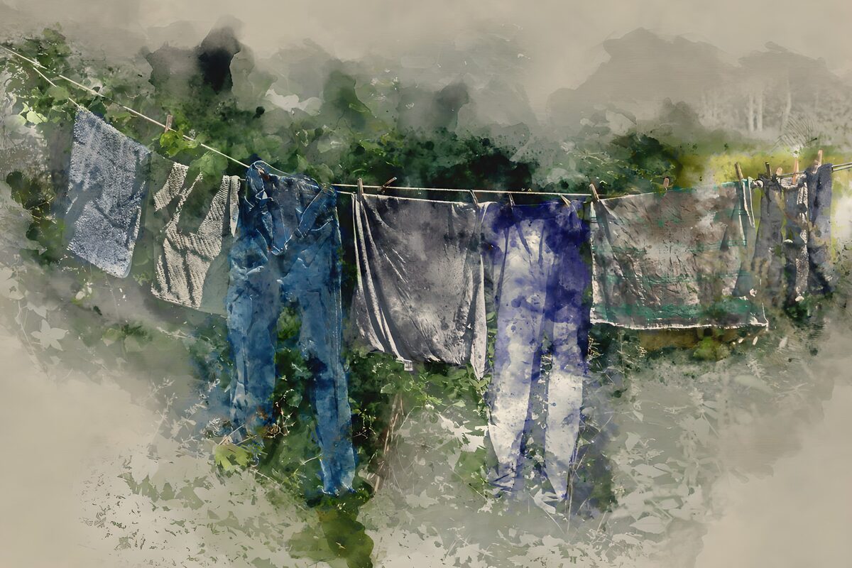 Blue trousers on a quiet garden washday