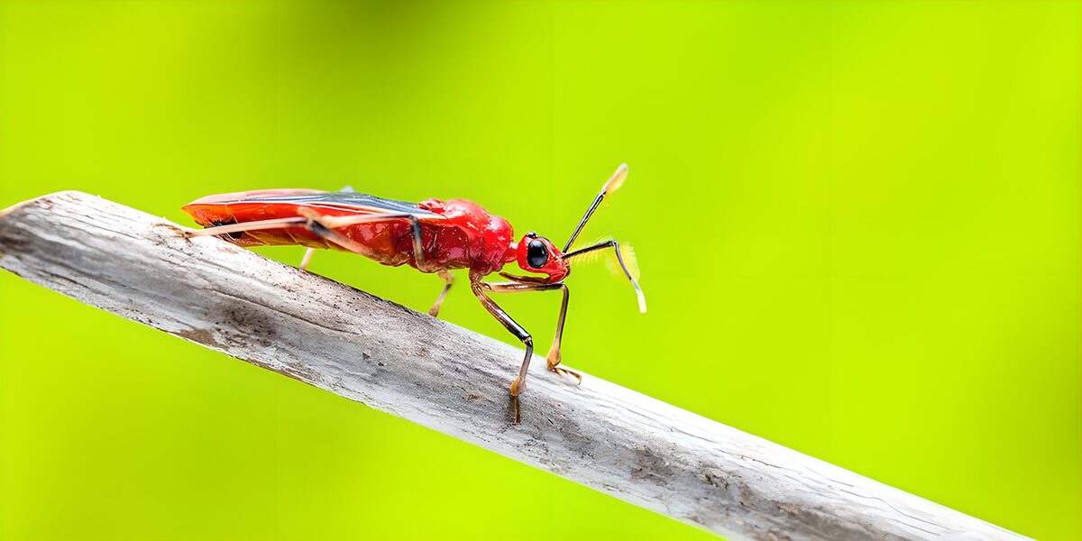 Red insect on a weathered twig