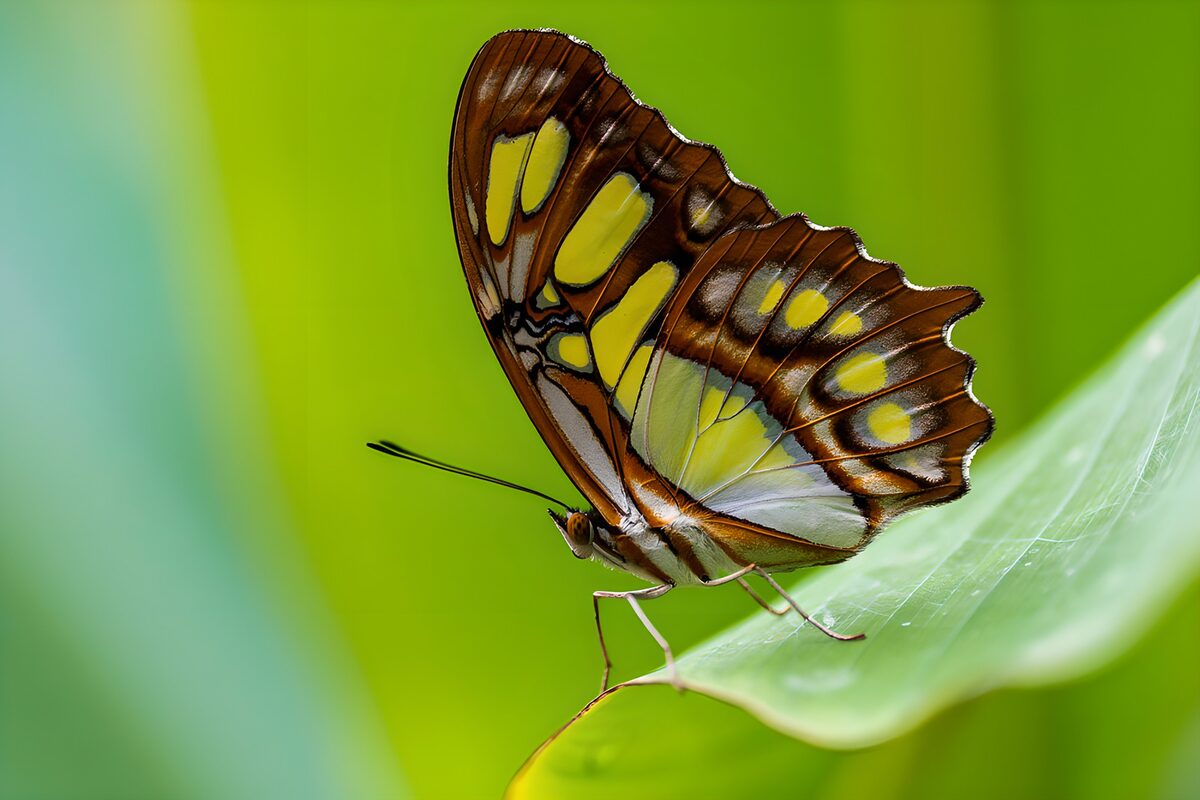 Brown and yellow butterfly on a leaf