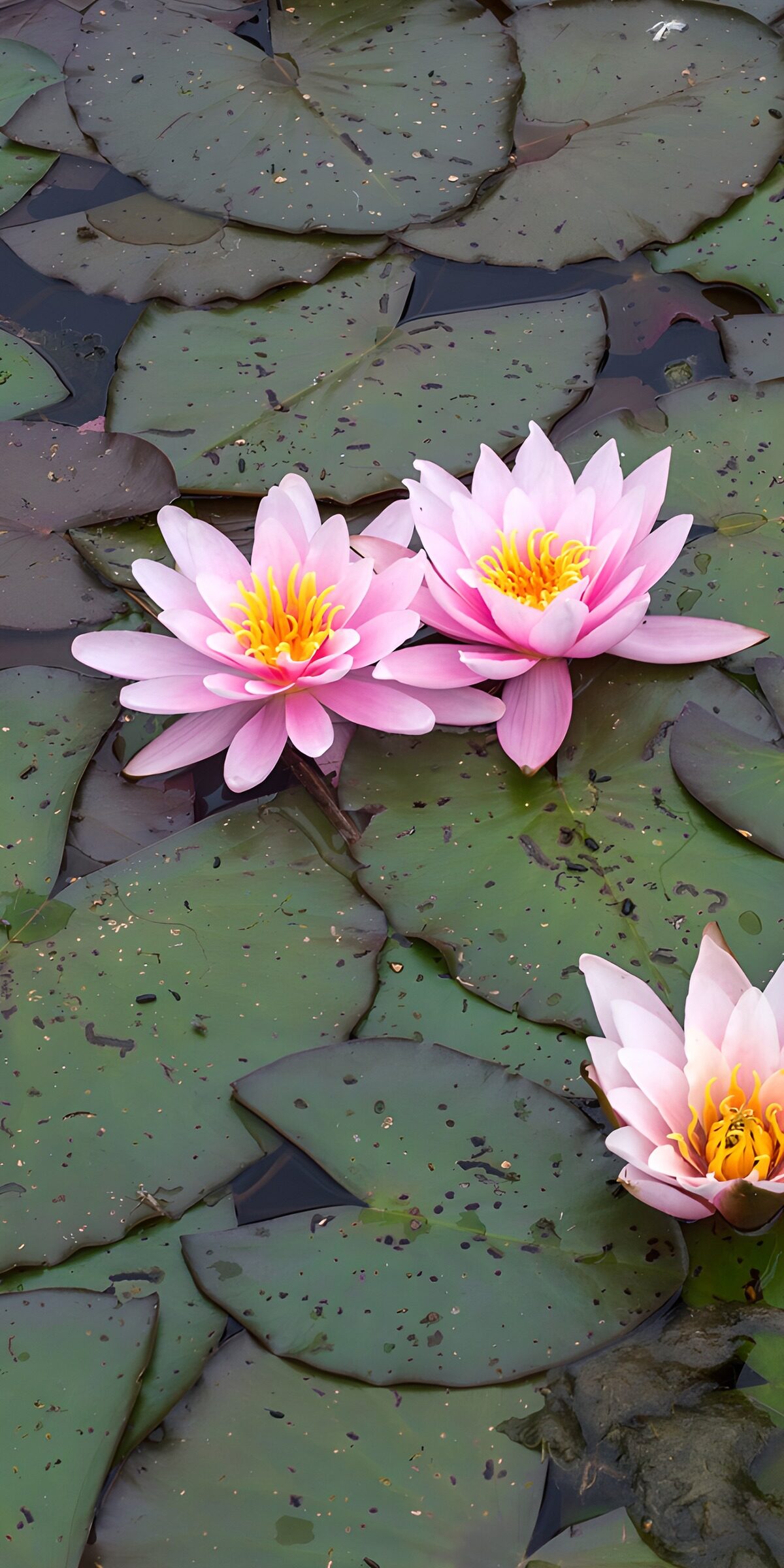 Water lilies blushing among the pads