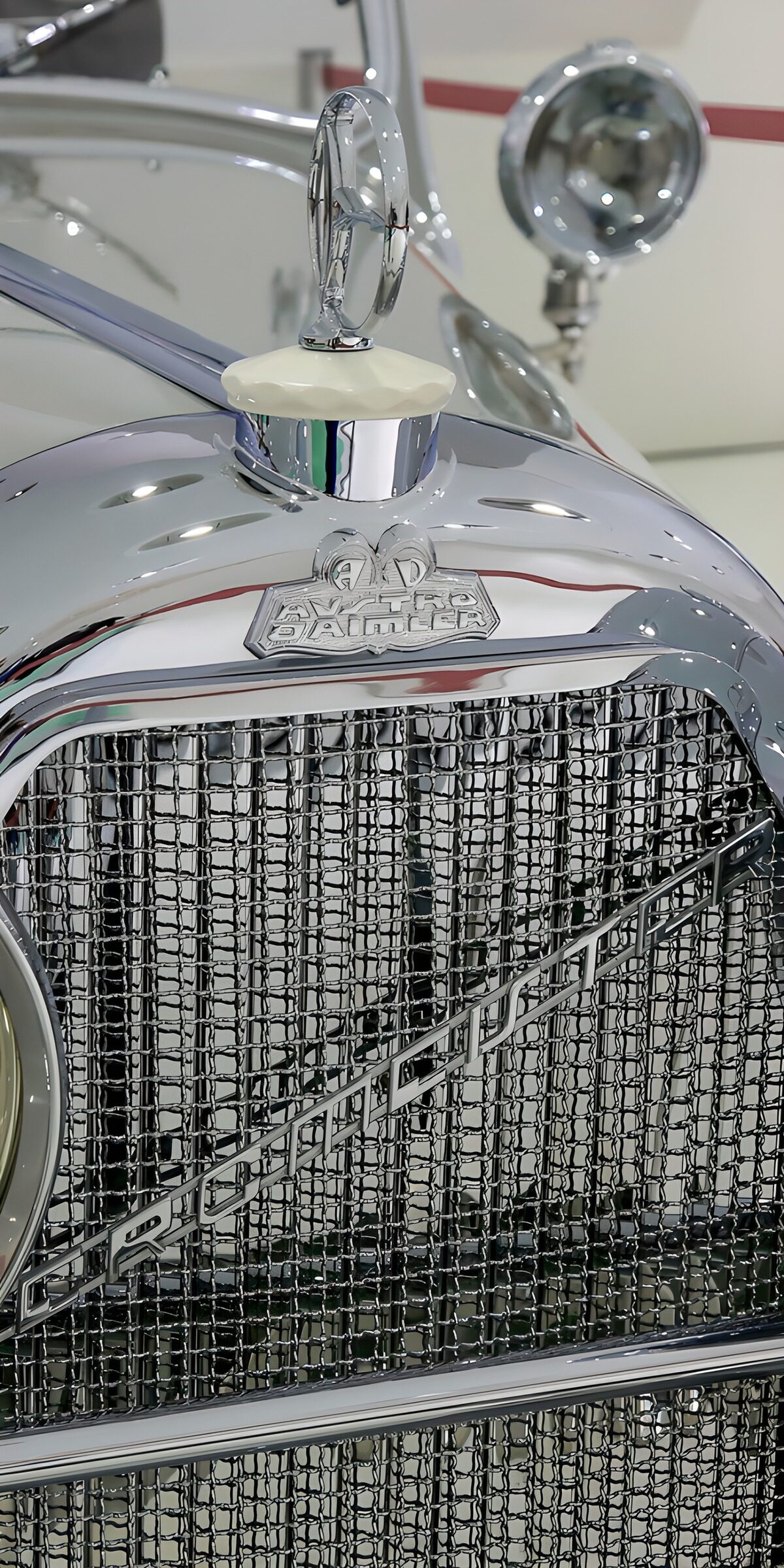 Vintage car grille in gleaming chrome