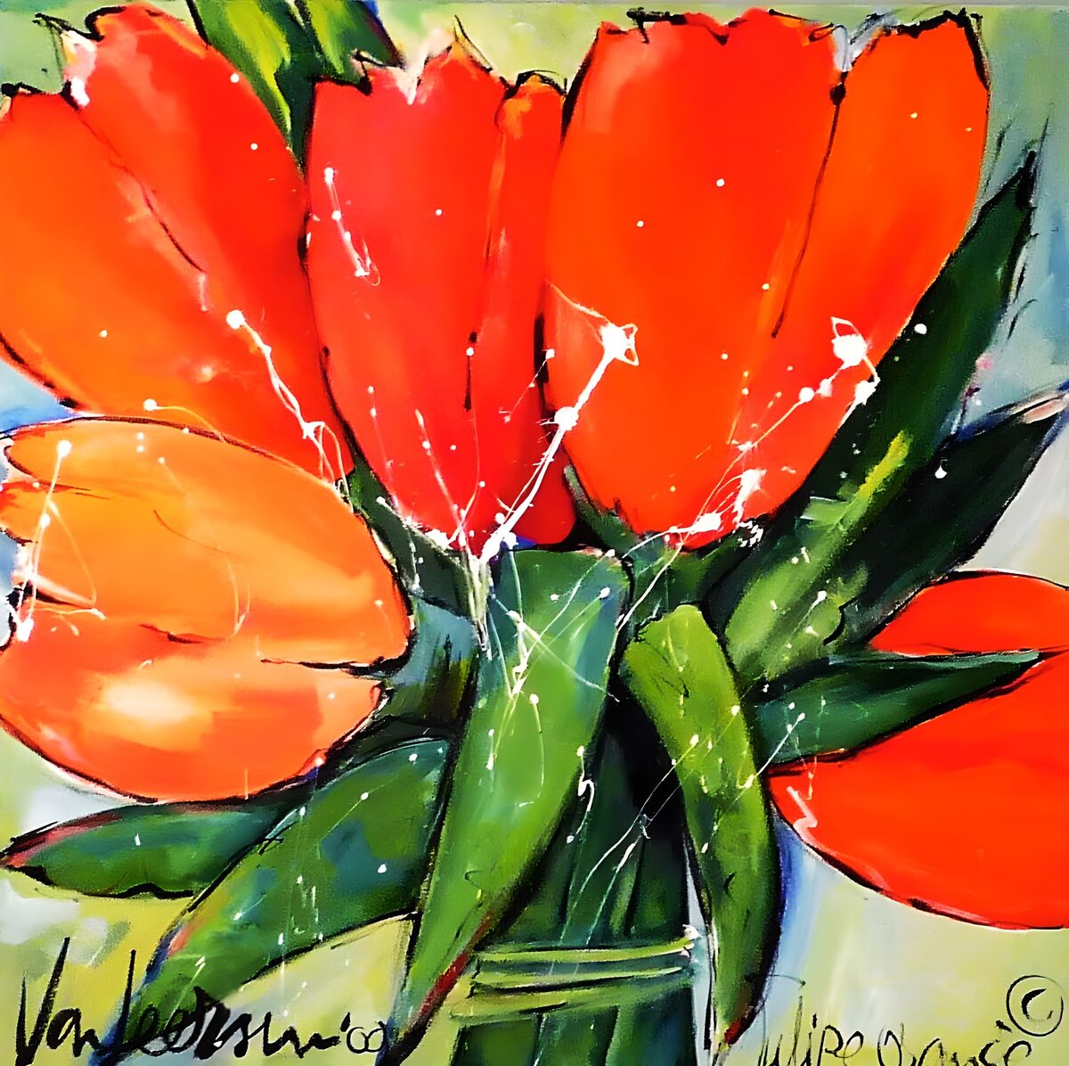 Bold red and orange tulips