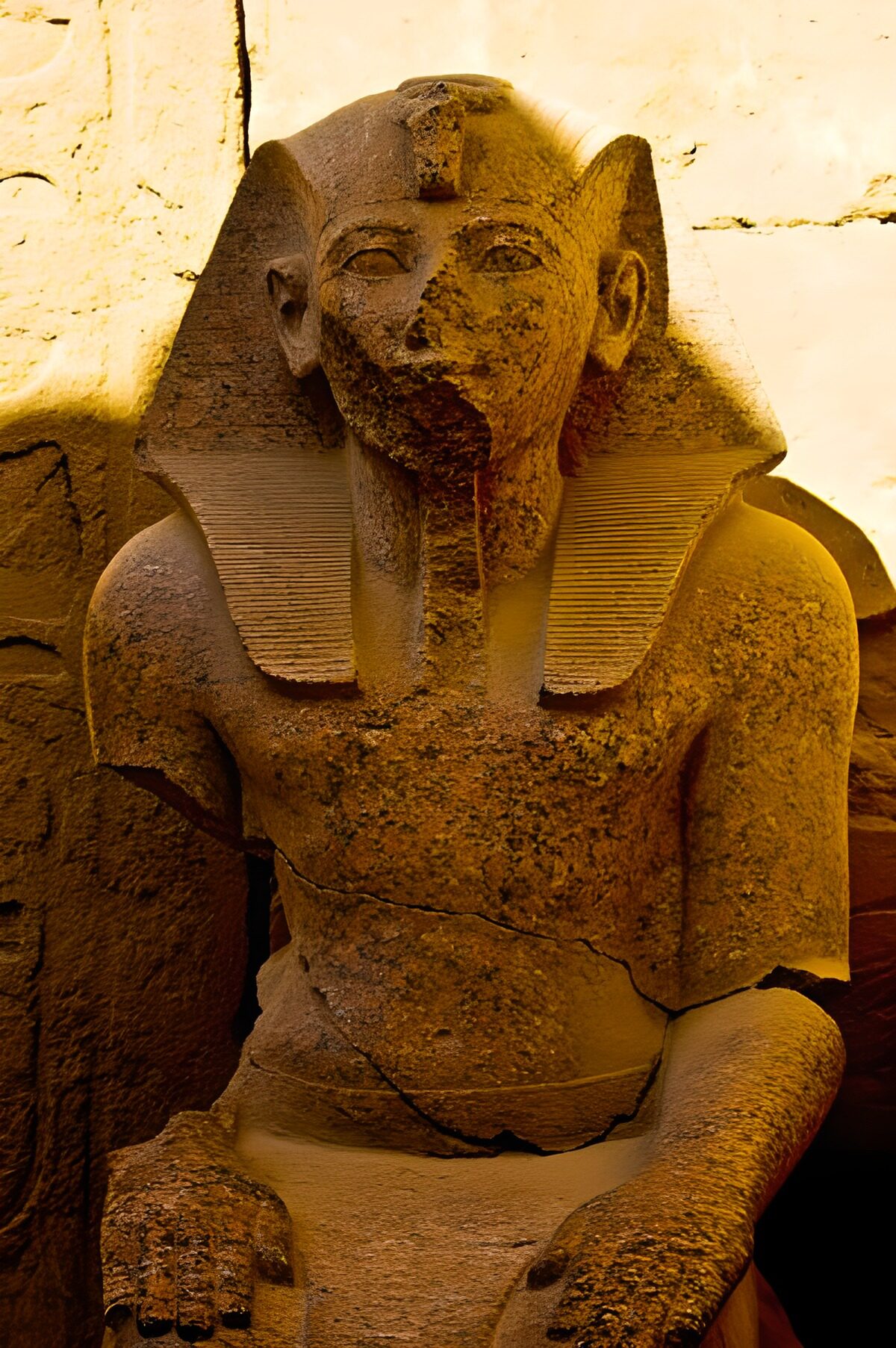 Seated pharaoh in golden stone