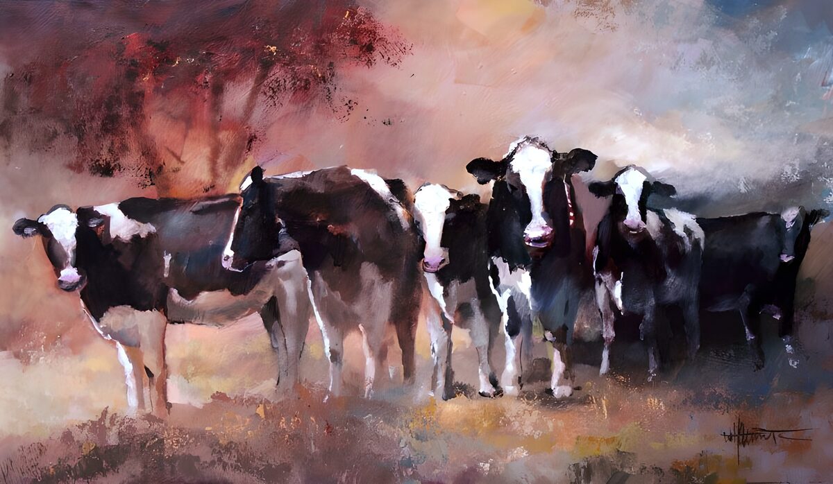 Black-and-white cattle, close together