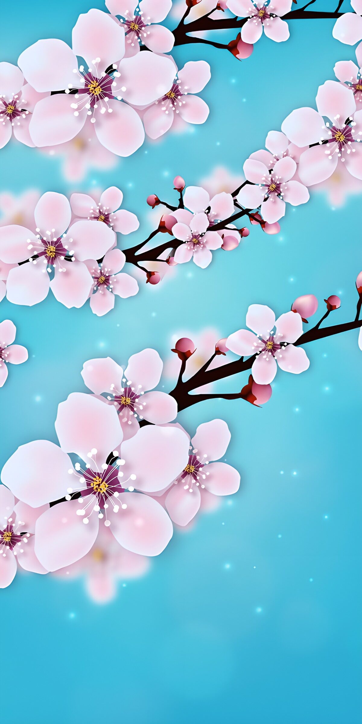 Pale pink cherry blossom on turquoise