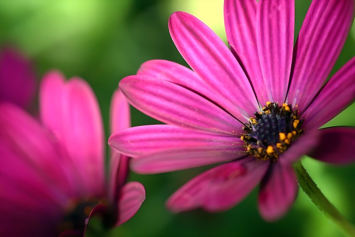 Pink daisies in a soft green haze