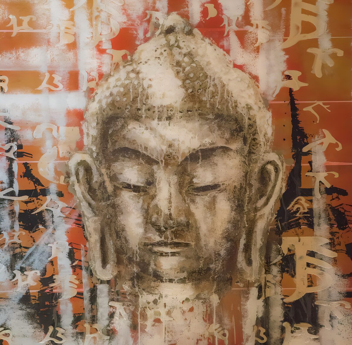 Buddha head in warm abstract layers