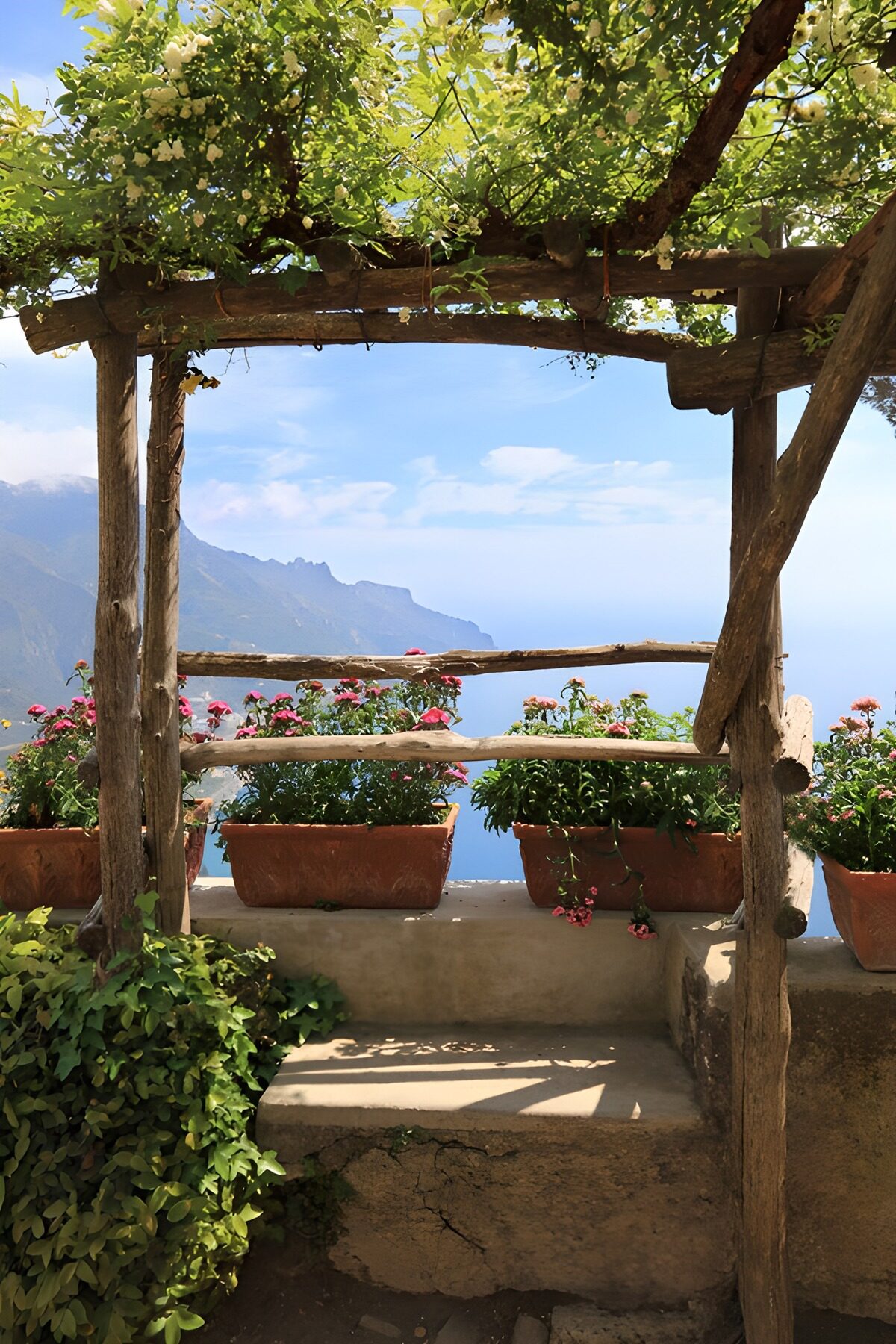 Shaded pergola above the blue sea
