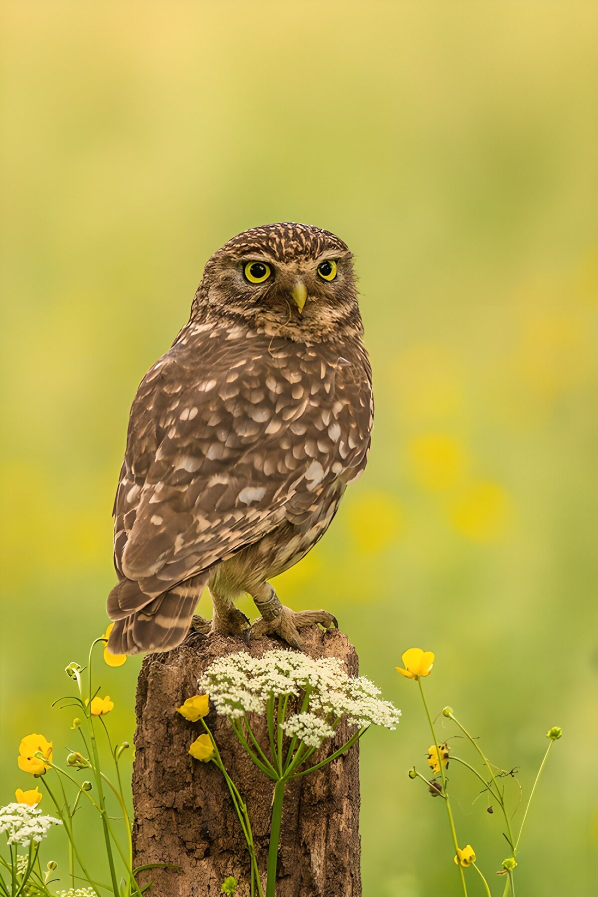 Little owl on a weathered post