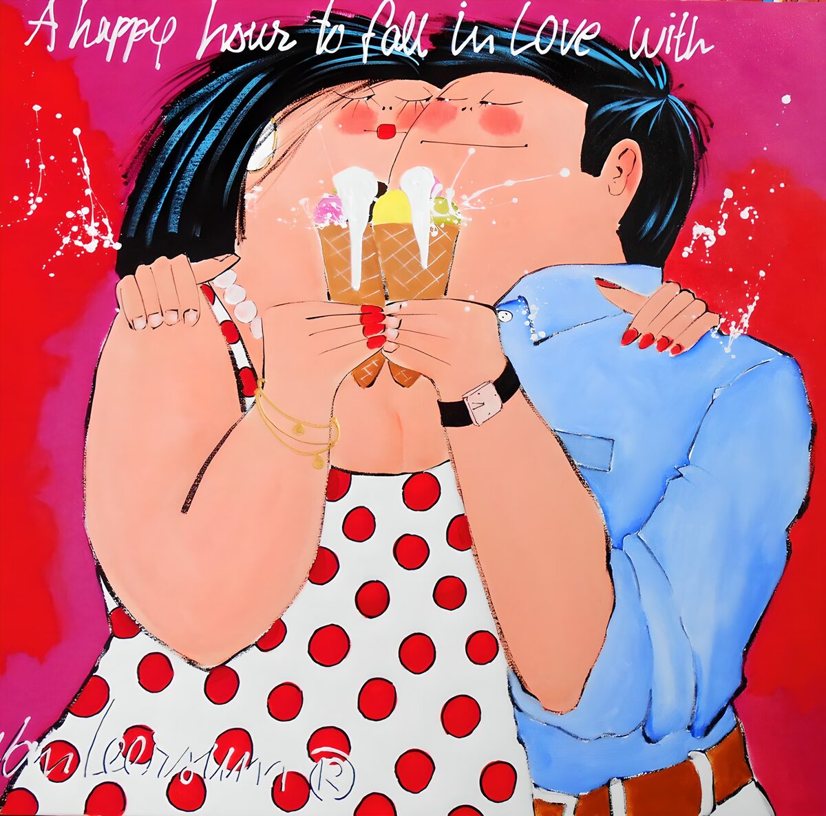 Couple embracing with ice creams