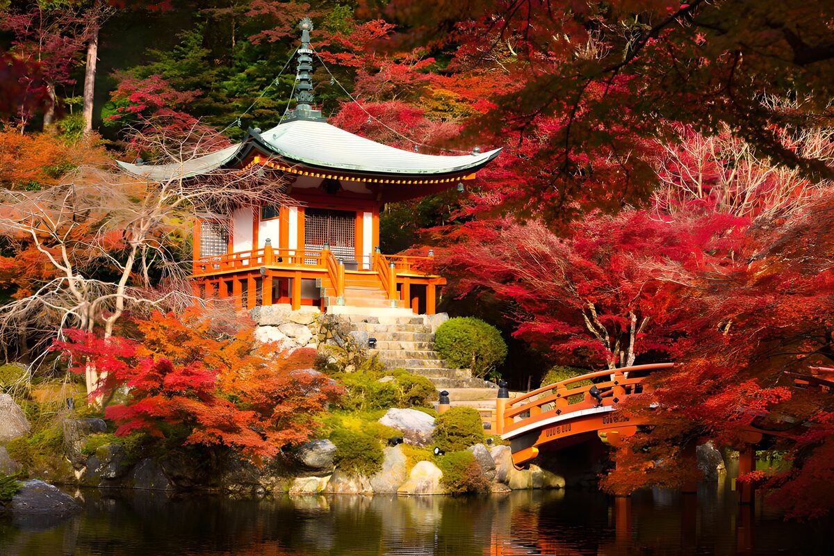 Japanese pavilion and autumn maples