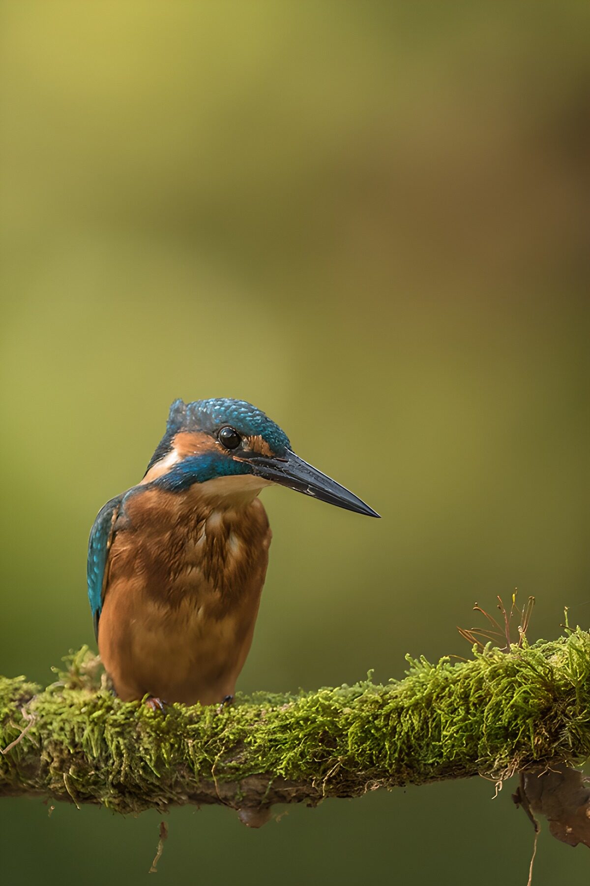 Kingfisher keeping watch on a mossy branch