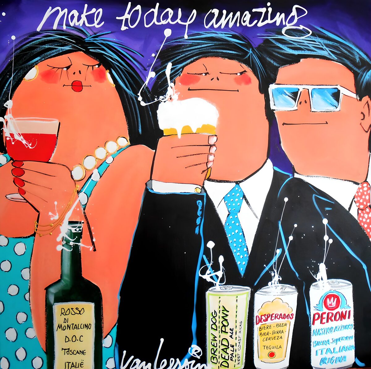 Pop art trio with beer, wine and cheer