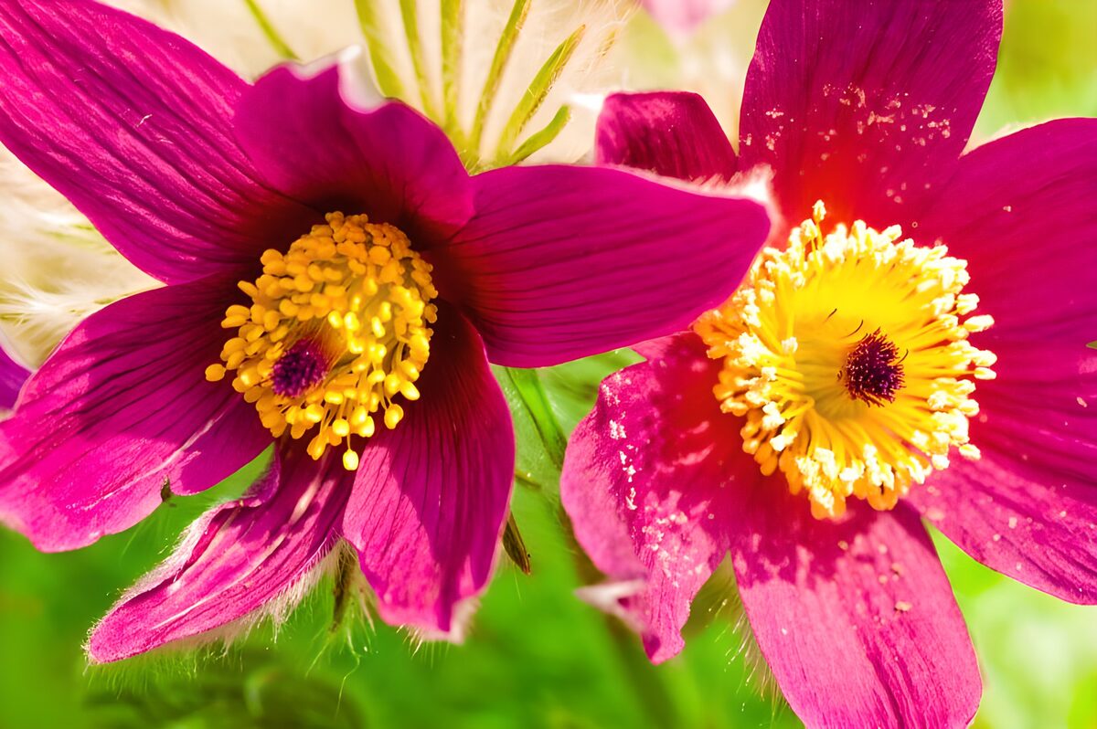 Two sunlit magenta flowers